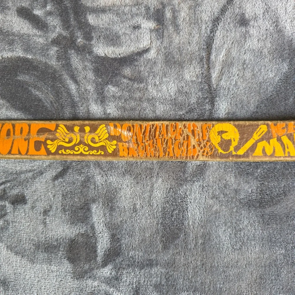 Leather Island Bill Lavin Psychedelic Rock Leather Belt Brown Orange Yellow 36